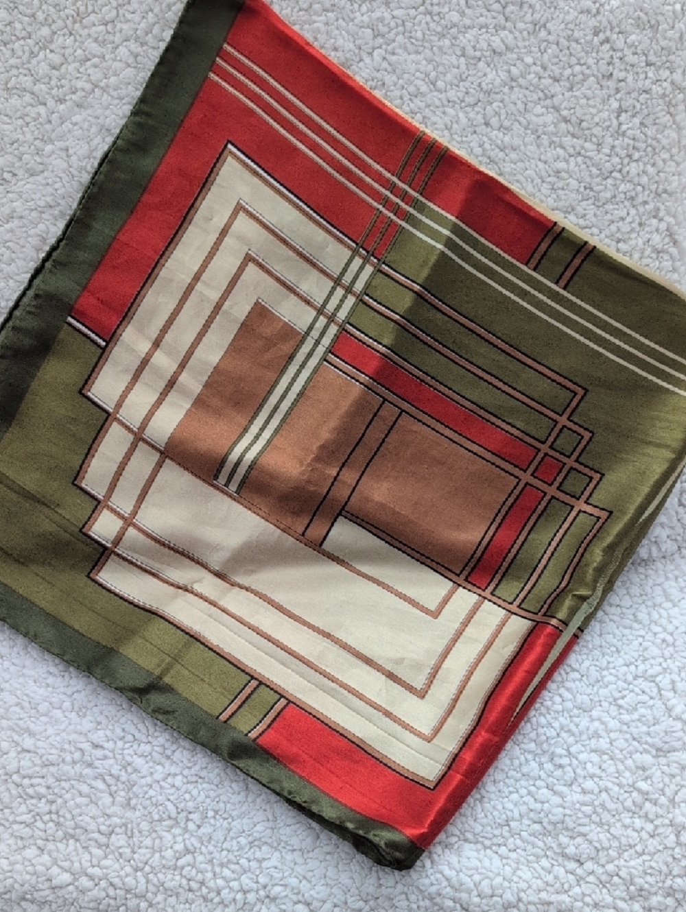 Silk-Feel Green & Red Geometric Women's Scarf - Picture 2 of 3